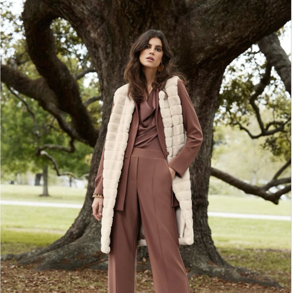 NWT Joseph Ribkoff Faux Fur Tunic Length Vest Medium $271